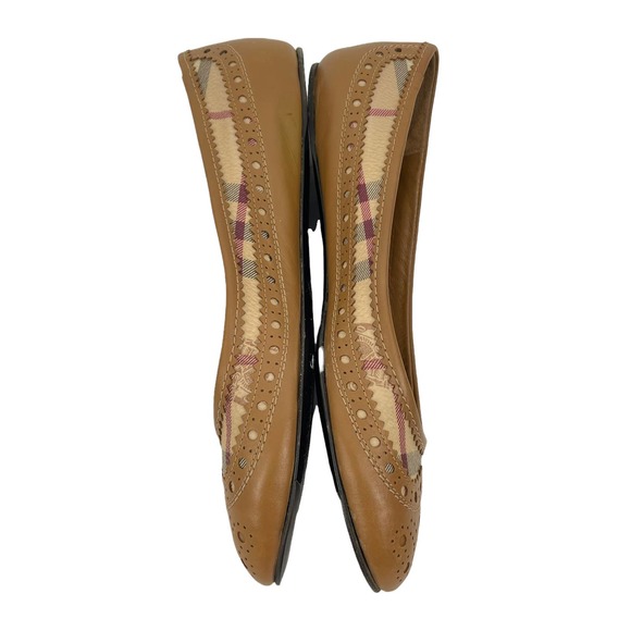 Burberry Haymarket Brogue Nova Check Ballet Flats Tudor Brown Size 37.5 - Picture 4 of 9